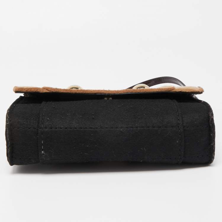 Pre Owned Kate Spade Black/Beige Wool and Patent Leather Beantown Lene Crossbody Bag