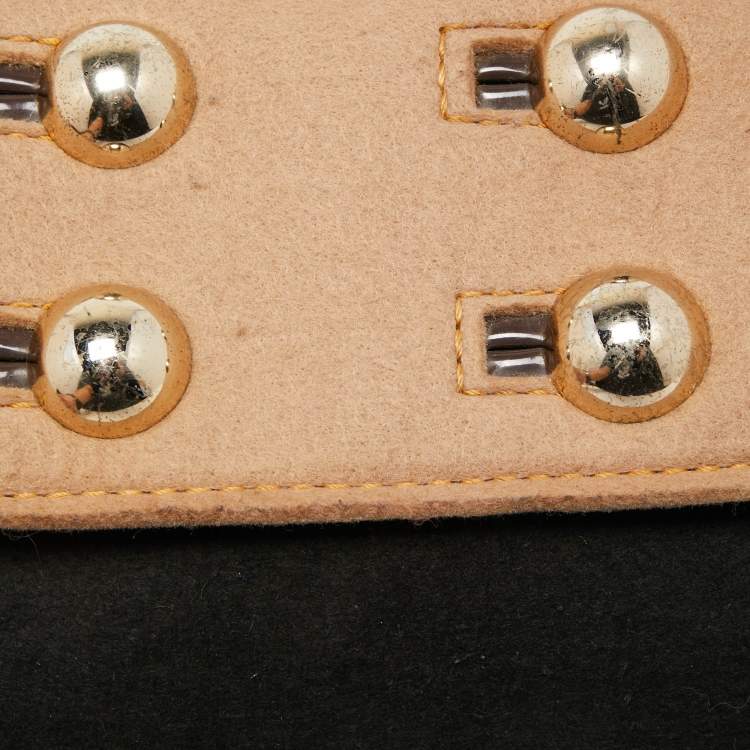Pre Owned Kate Spade Black/Beige Wool and Patent Leather Beantown Lene Crossbody Bag