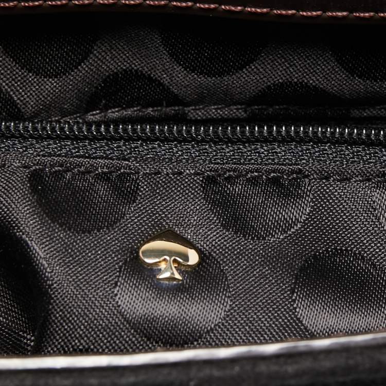 Pre Owned Kate Spade Black/Beige Wool and Patent Leather Beantown Lene Crossbody Bag