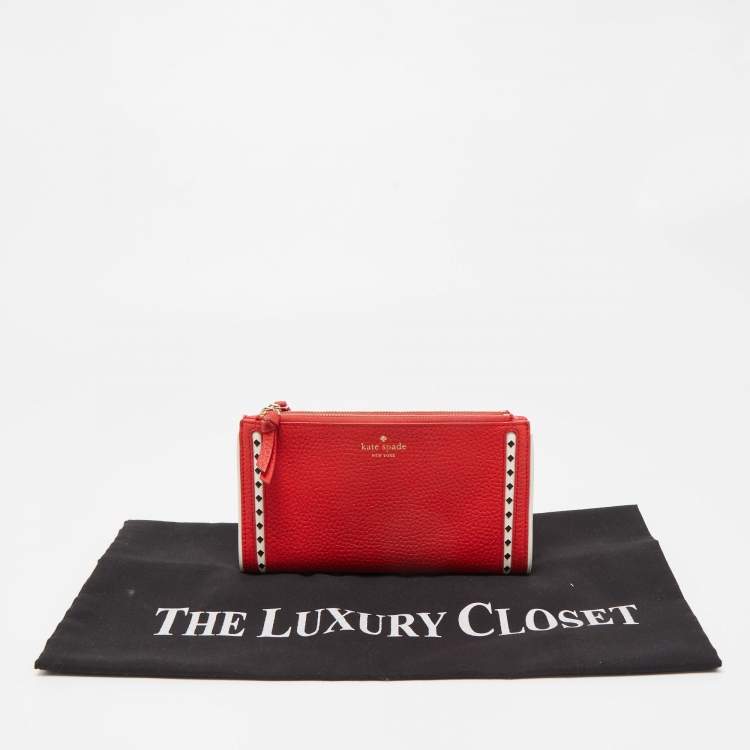 Pre Owned Kate Spade Red Leather Double Zip Clutch