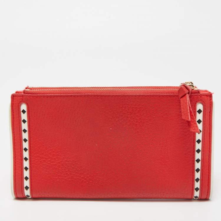 Pre Owned Kate Spade Red Leather Double Zip Clutch