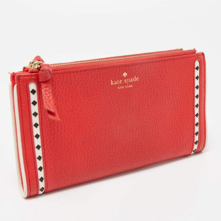 Pre Owned Kate Spade Red Leather Double Zip Clutch