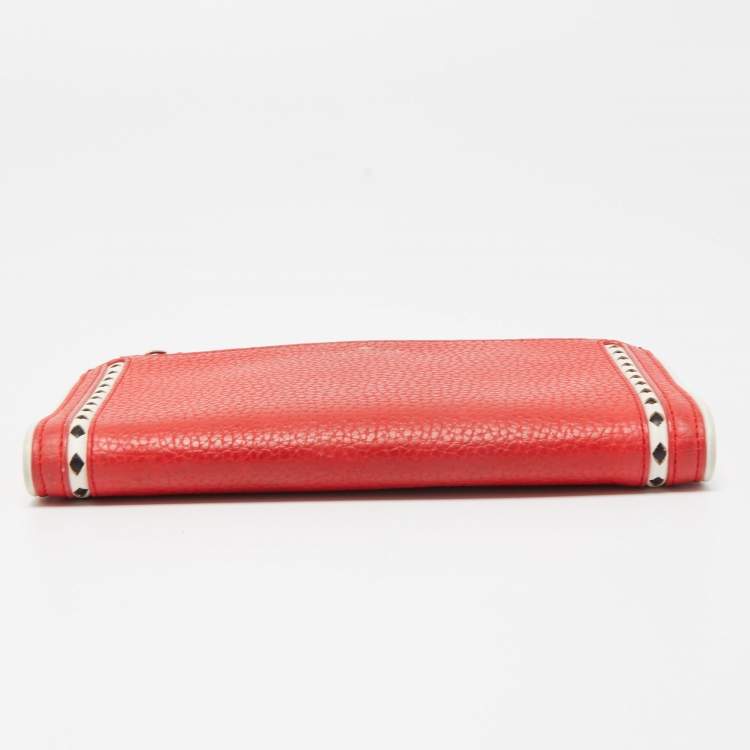 Pre Owned Kate Spade Red Leather Double Zip Clutch