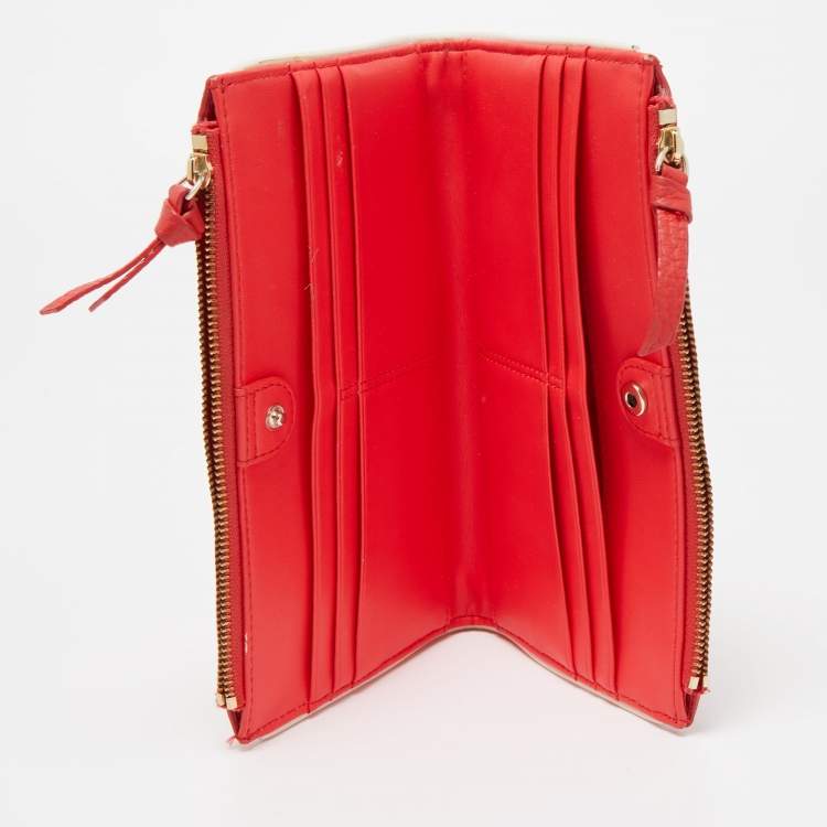 Pre Owned Kate Spade Red Leather Double Zip Clutch