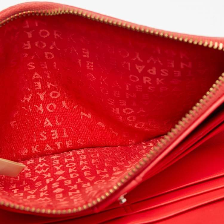 Pre Owned Kate Spade Red Leather Double Zip Clutch