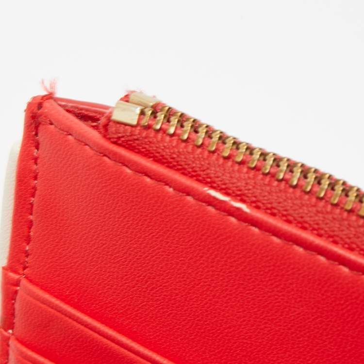 Pre Owned Kate Spade Red Leather Double Zip Clutch