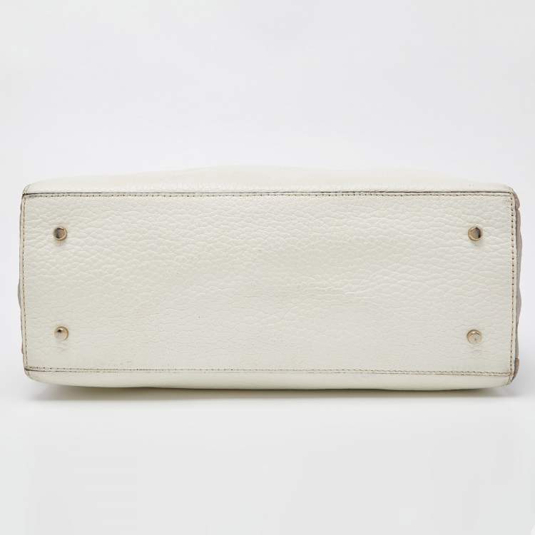 Pre Owned Kate Spade Off White/Grey Leather Double Zip Satchel