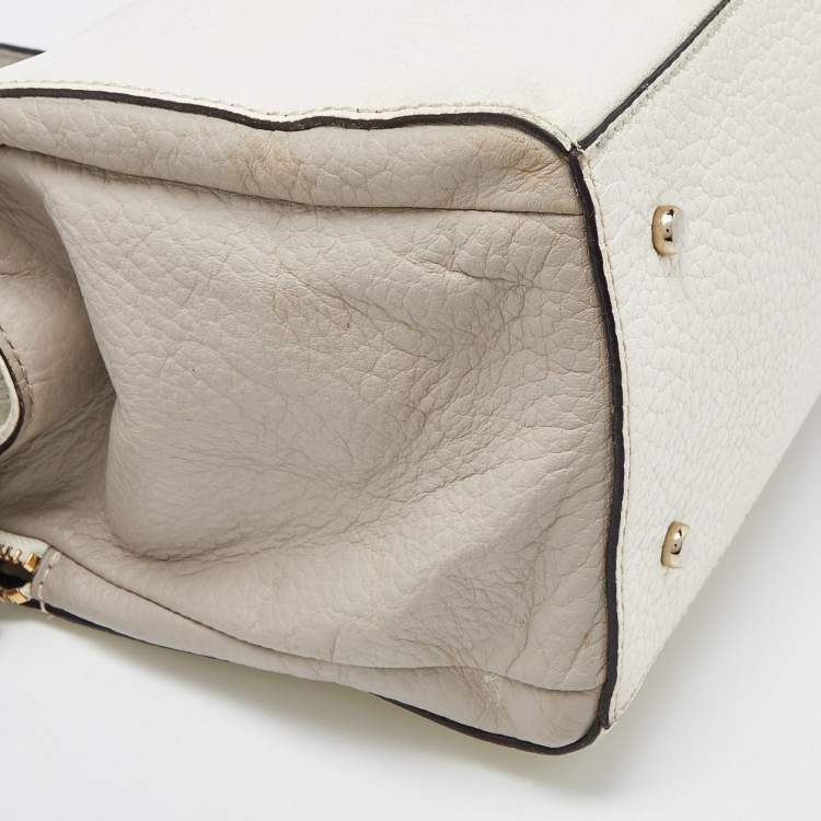 Pre Owned Kate Spade Off White/Grey Leather Double Zip Satchel