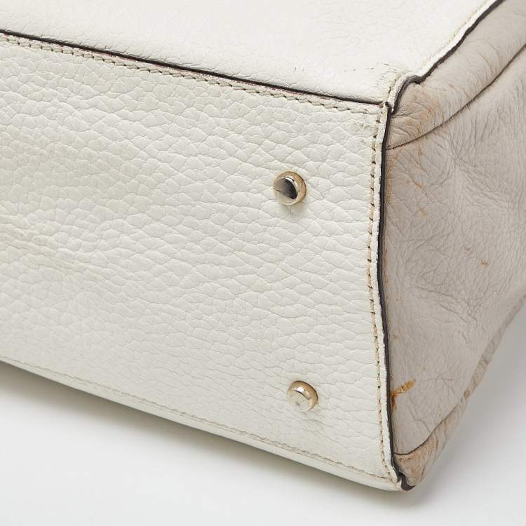 Pre Owned Kate Spade Off White/Grey Leather Double Zip Satchel