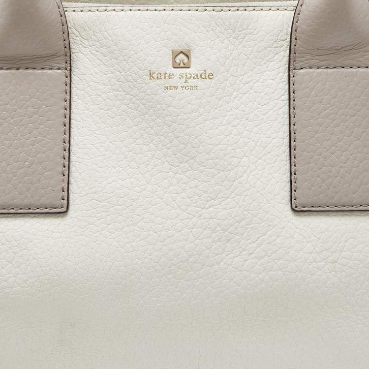 Pre Owned Kate Spade Off White/Grey Leather Double Zip Satchel