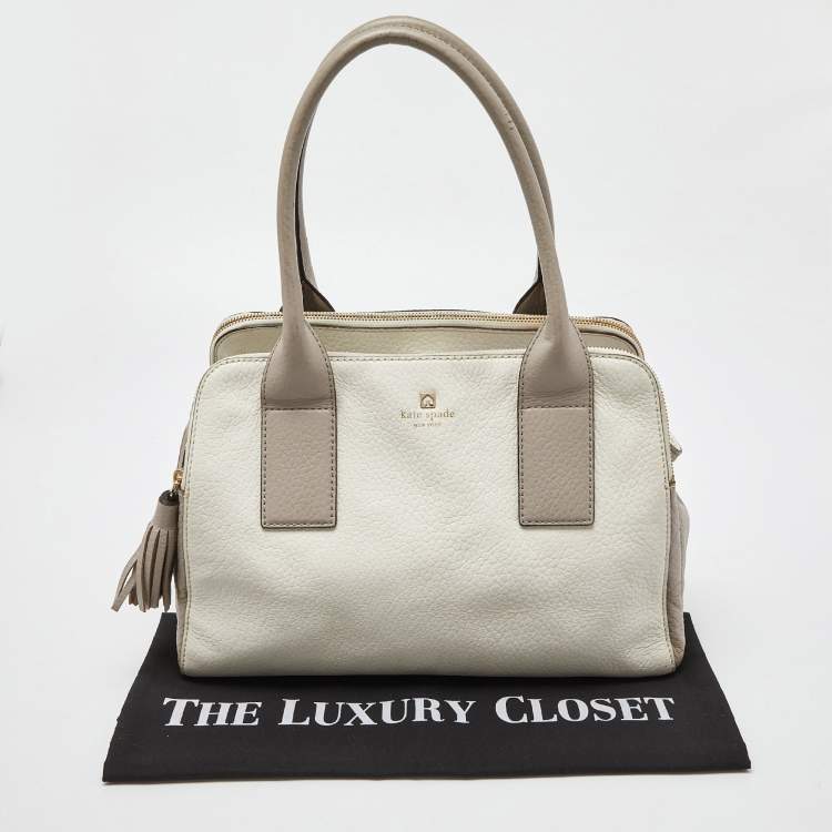 Pre Owned Kate Spade Off White/Grey Leather Double Zip Satchel