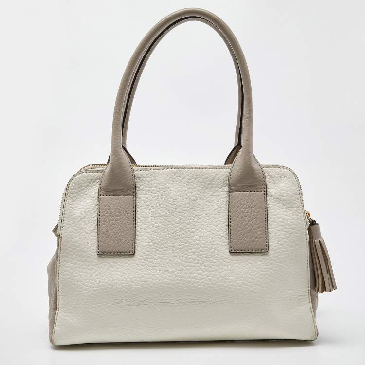 Pre Owned Kate Spade Off White/Grey Leather Double Zip Satchel