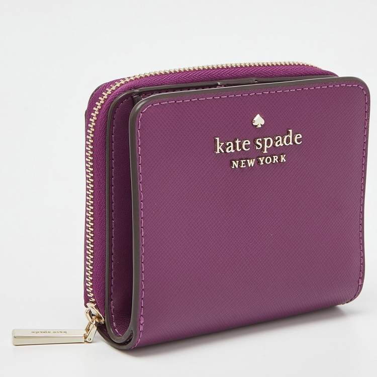 Pre Owned Kate Spade Purple Leather Zip Compact Wallet