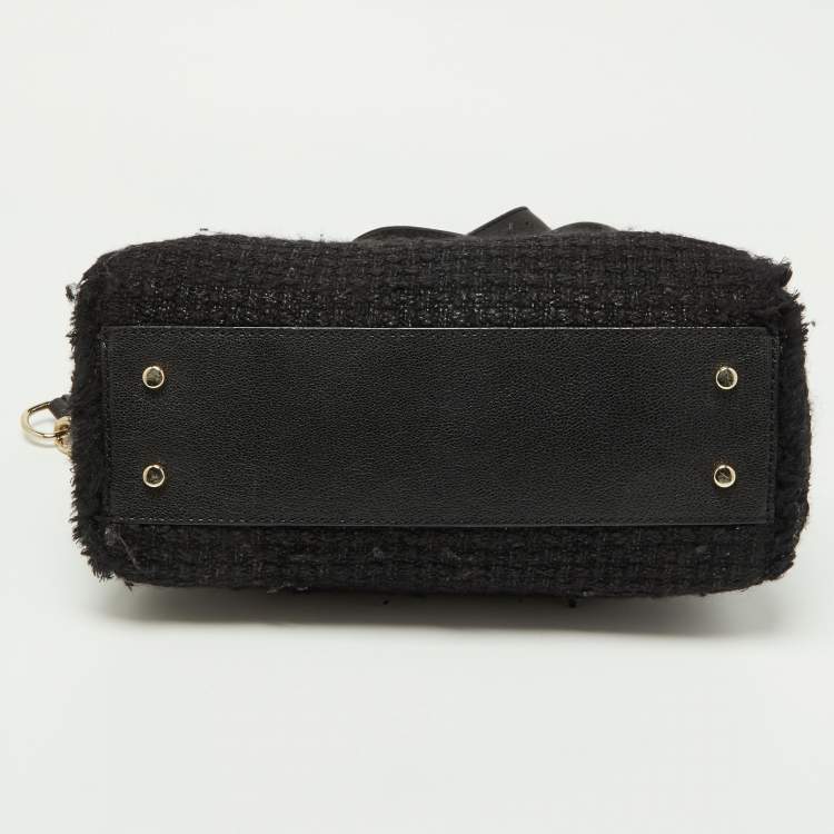 Pre Owned Kate Spade Black Tweed and Leather Turnlock Top Handle Bag