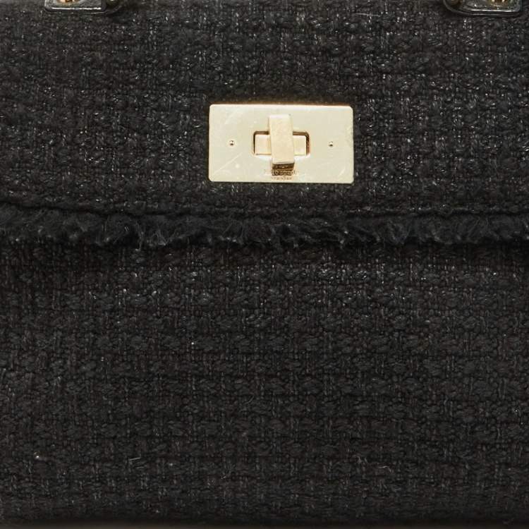 Pre Owned Kate Spade Black Tweed and Leather Turnlock Top Handle Bag