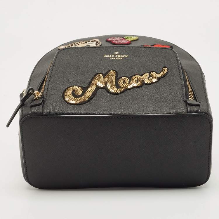 Pre Owned Kate Spade Black Leather New York Meow Sammi Backpack