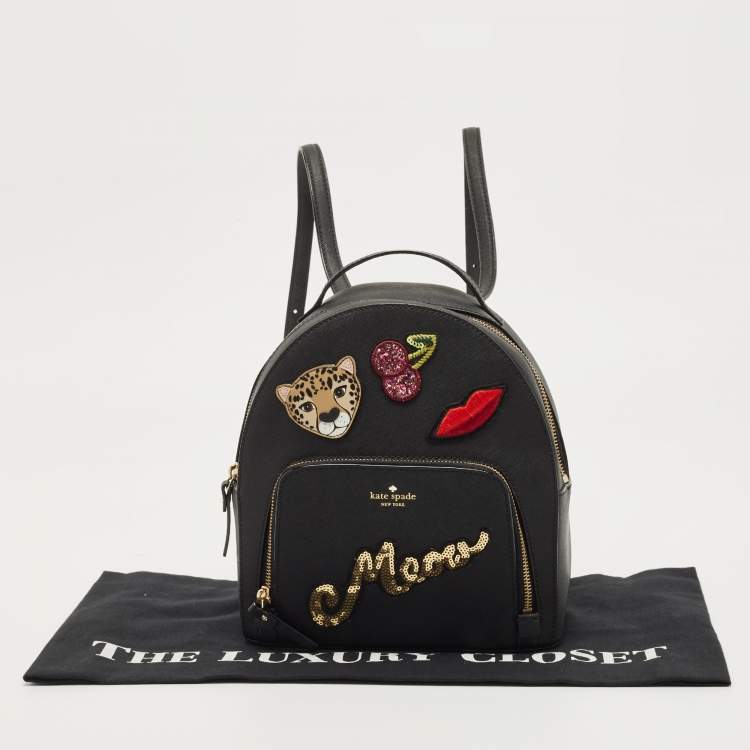 Pre Owned Kate Spade Black Leather New York Meow Sammi Backpack