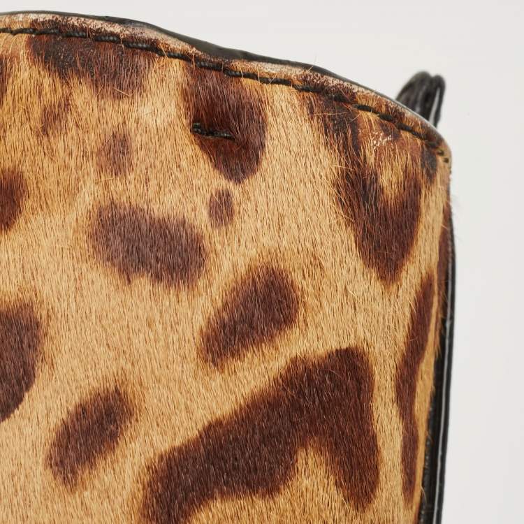 Pre Owned Kate Spade Black/Beige Leopard Calfhair and Leather Run Wild Hayden Tote