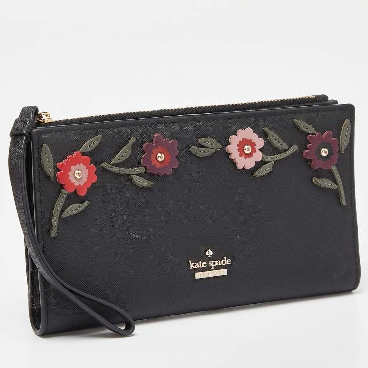 مملوكة مسبقًا Kate Spade Black Saffiano Leather Spencer Bifold Wristlet Wallet
