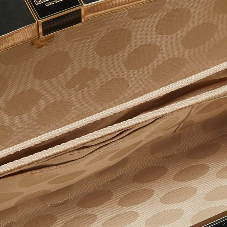 Pre Owned Kate Spade Beige Patent Leather Frame Clutch