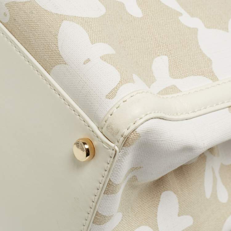 Pre Owned Kate Spade Off White/Beige Canvas And Leather Duncan Satchel