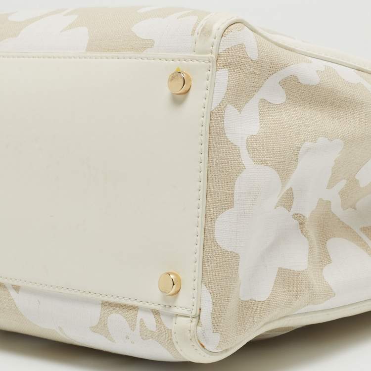 Pre Owned Kate Spade Off White/Beige Canvas And Leather Duncan Satchel