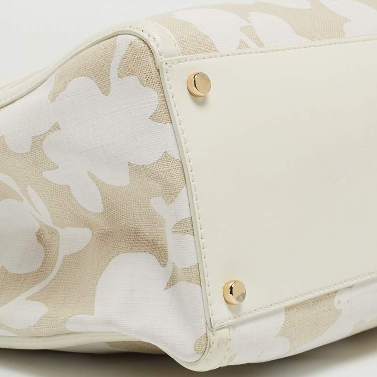 Pre Owned Kate Spade Off White/Beige Canvas And Leather Duncan Satchel