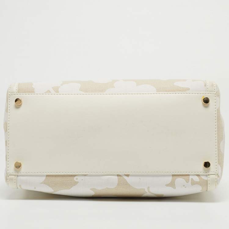 Pre Owned Kate Spade Off White/Beige Canvas And Leather Duncan Satchel