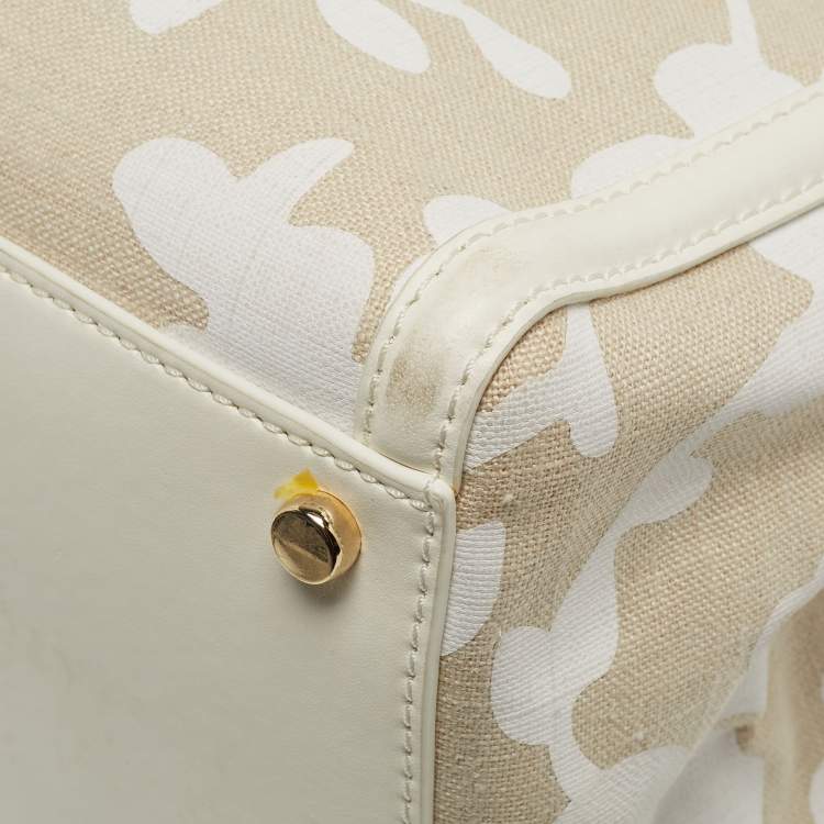 Pre Owned Kate Spade Off White/Beige Canvas And Leather Duncan Satchel