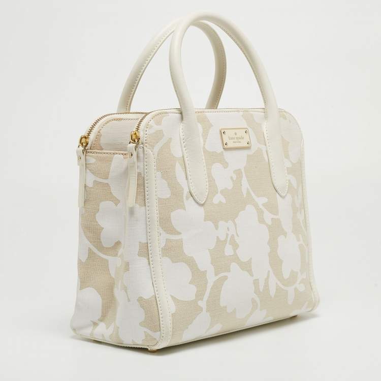 Pre Owned Kate Spade Off White/Beige Canvas And Leather Duncan Satchel