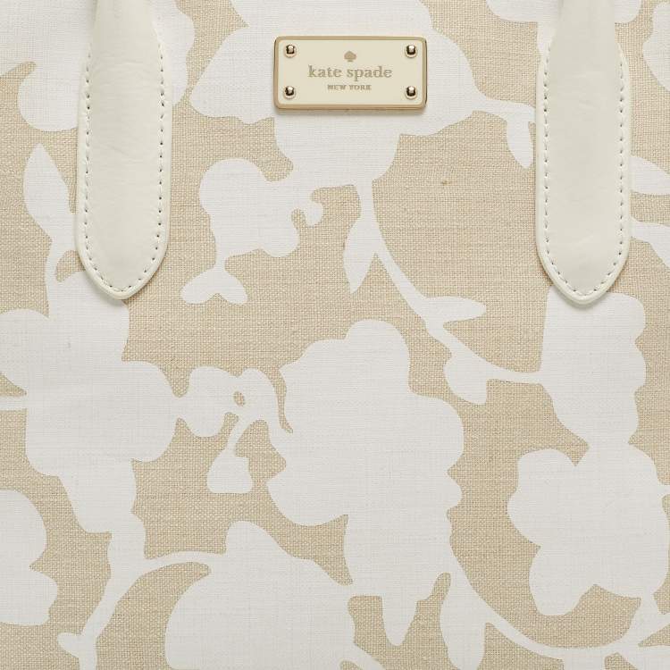 Pre Owned Kate Spade Off White/Beige Canvas And Leather Duncan Satchel