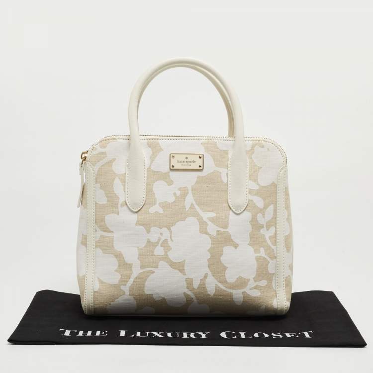 Pre Owned Kate Spade Off White/Beige Canvas And Leather Duncan Satchel