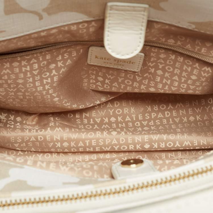 Pre Owned Kate Spade Off White/Beige Canvas And Leather Duncan Satchel