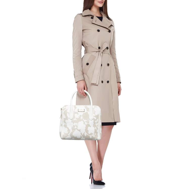 Pre Owned Kate Spade Off White/Beige Canvas And Leather Duncan Satchel