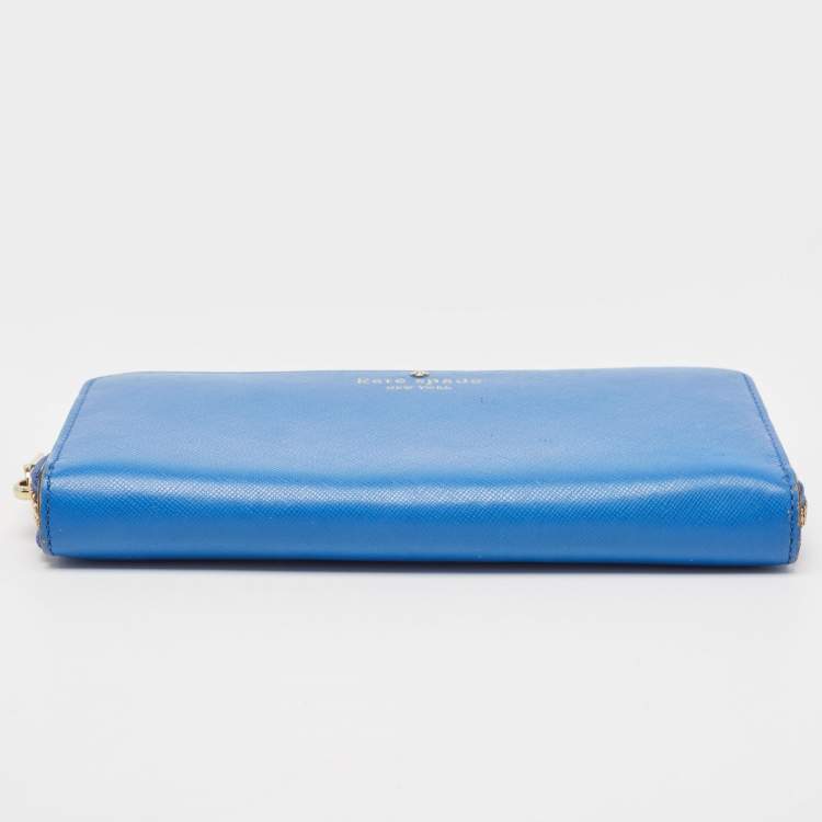 Pre Owned Kate Spade Blue Leather Zip Around Wallet