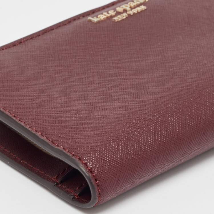 Pre Owned Kate Spade Burgundy Saffiano Leather Leila Continental Wallet
