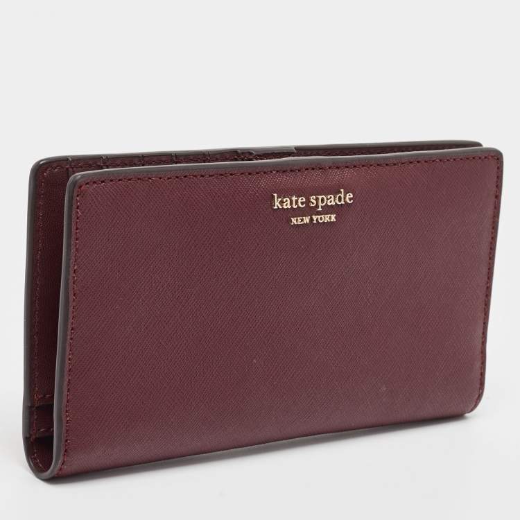 Pre Owned Kate Spade Burgundy Saffiano Leather Leila Continental Wallet