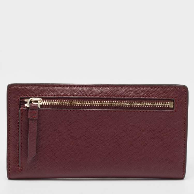 Pre Owned Kate Spade Burgundy Saffiano Leather Leila Continental Wallet