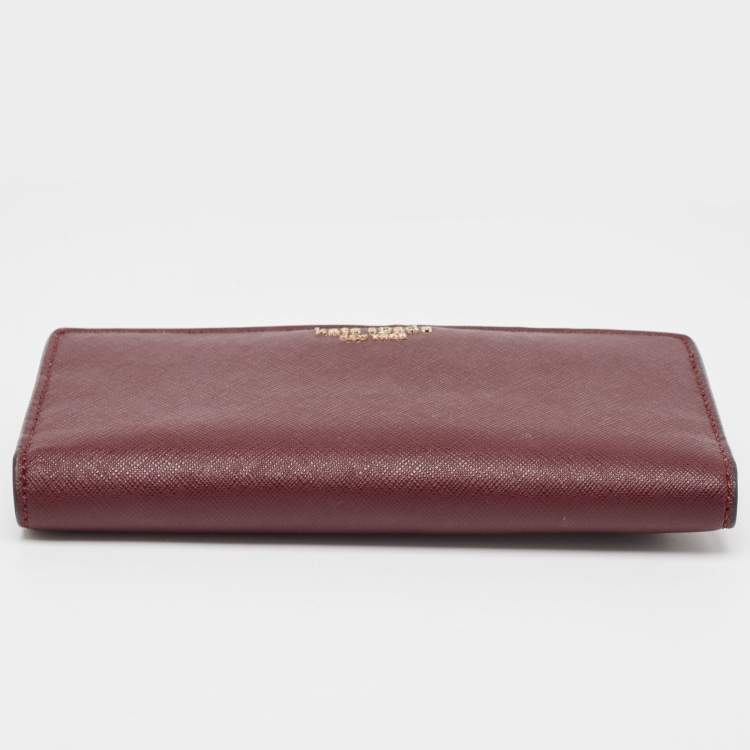 Pre Owned Kate Spade Burgundy Saffiano Leather Leila Continental Wallet