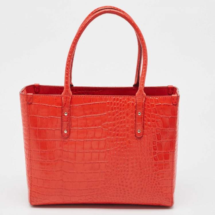 Pre Owned Kate Spade Red Croc Embossed Leather Tote