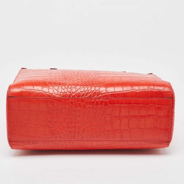 Pre Owned Kate Spade Red Croc Embossed Leather Tote