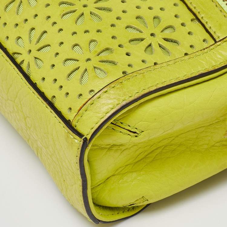 Pre Owned Kate Spade Green Leather Floral Lasercut Crossbody Bag 