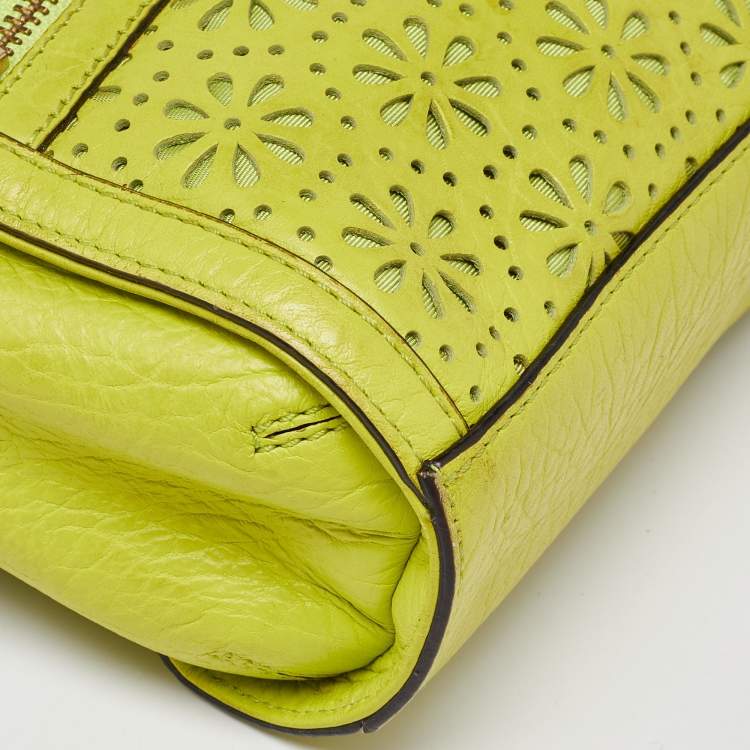 Pre Owned Kate Spade Green Leather Floral Lasercut Crossbody Bag 