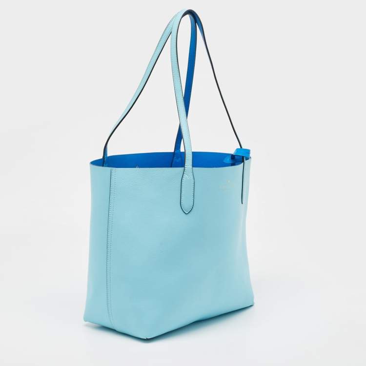 Pre Owned Kate Spade Two Tone Blue Leather Ava Reversible Tote