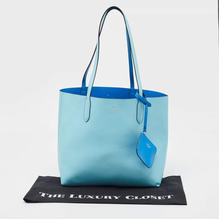 Pre Owned Kate Spade Two Tone Blue Leather Ava Reversible Tote