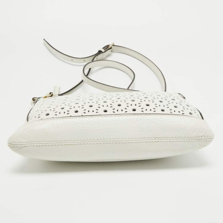 Pre Owned Kate Spade White Leather Lasercut Messenger Bag