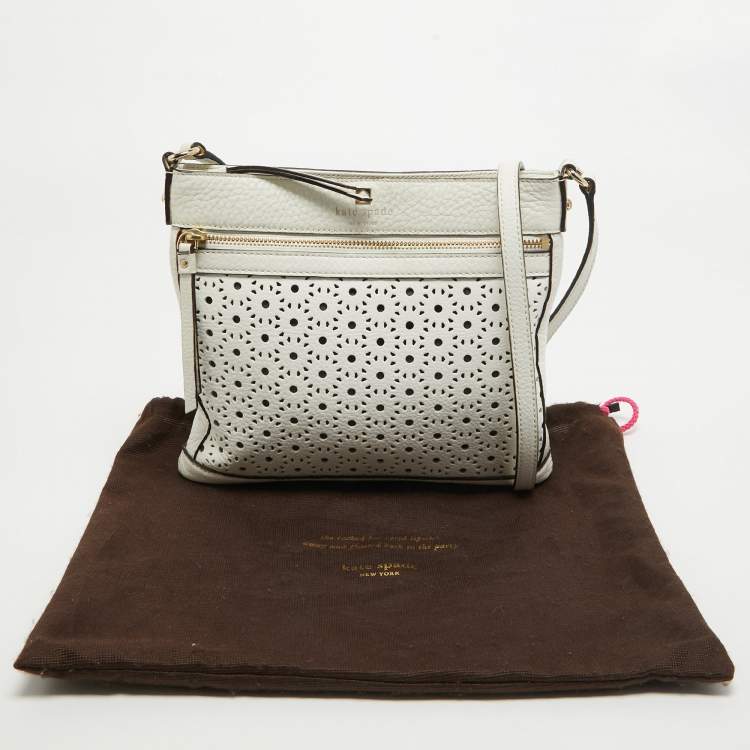 Pre Owned Kate Spade White Leather Lasercut Messenger Bag