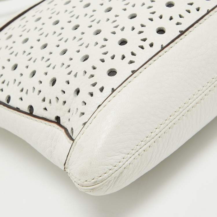 Pre Owned Kate Spade White Leather Lasercut Messenger Bag