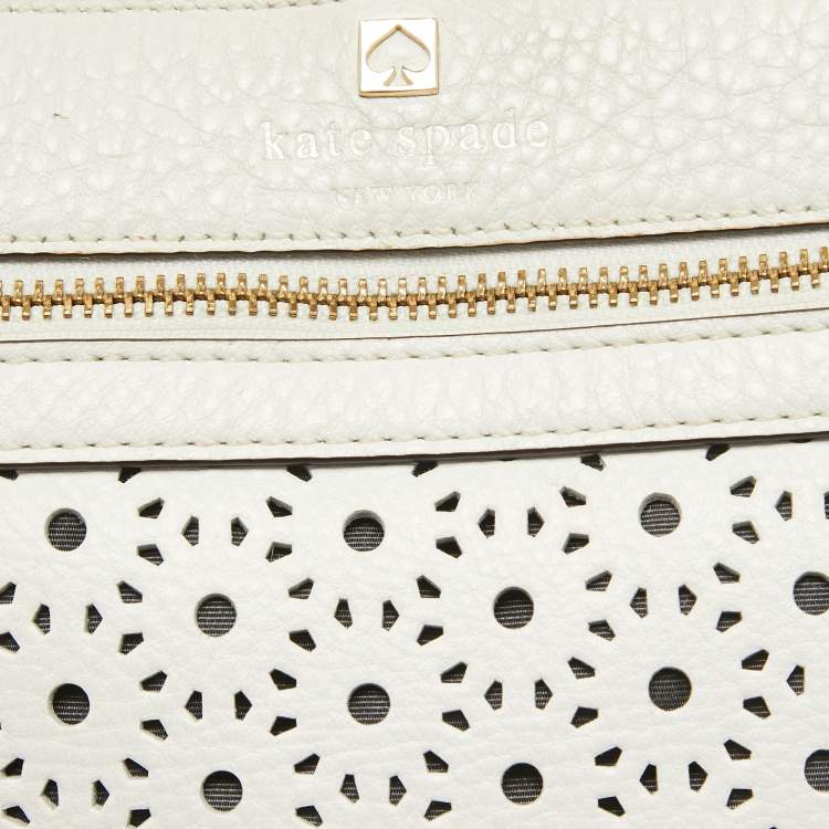 Pre Owned Kate Spade White Leather Lasercut Messenger Bag