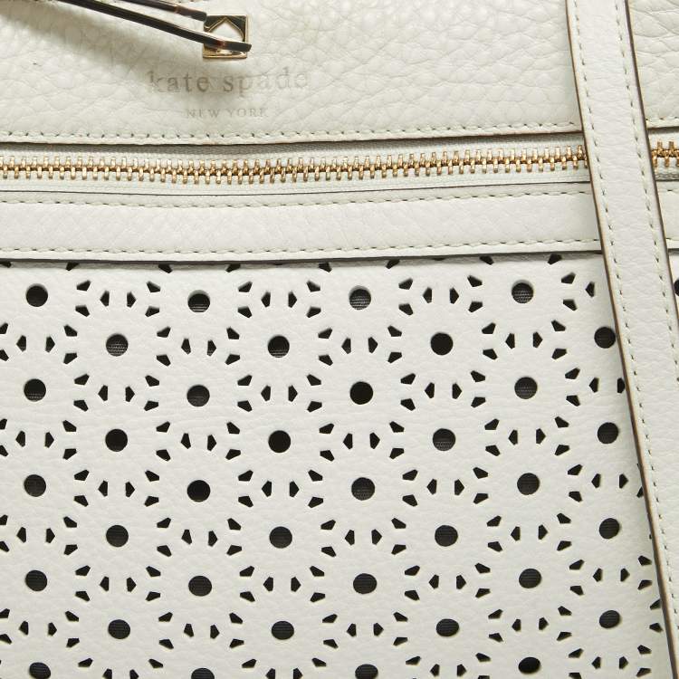 Pre Owned Kate Spade White Leather Lasercut Messenger Bag